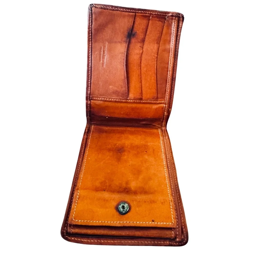 Rare Vintage Barrow Hepburn England Mens Leather Bifold Wallet Cognac 5.3x4